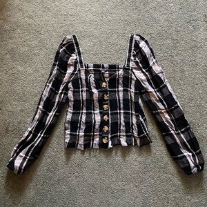 American Eagle Plaid Button Top